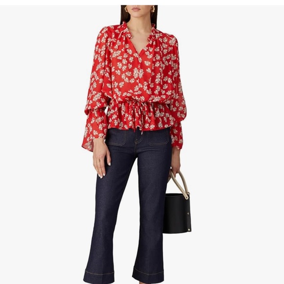Derek Lam red tie waist long sleeve blouse size 42 - Picture 1 of 10